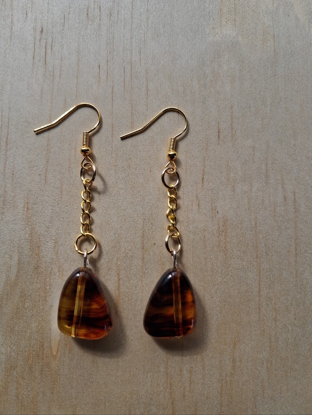 2.5" Gold Chain Drop Earrings with Amber-Tone Glass Stones